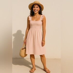 Wilfred Reminisce Blush Pink Smocked Mini Dress